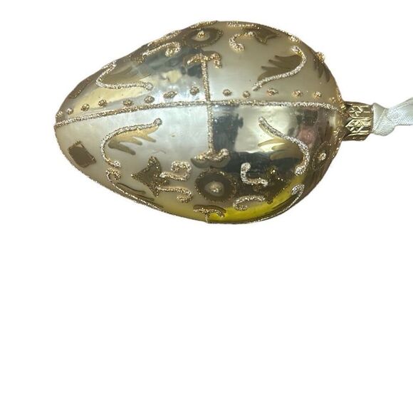Gold/Silver Glitter Glass Egg Shaped Hanging Christmas Tree Ornament Holiday Dec - Picture 4 of 6